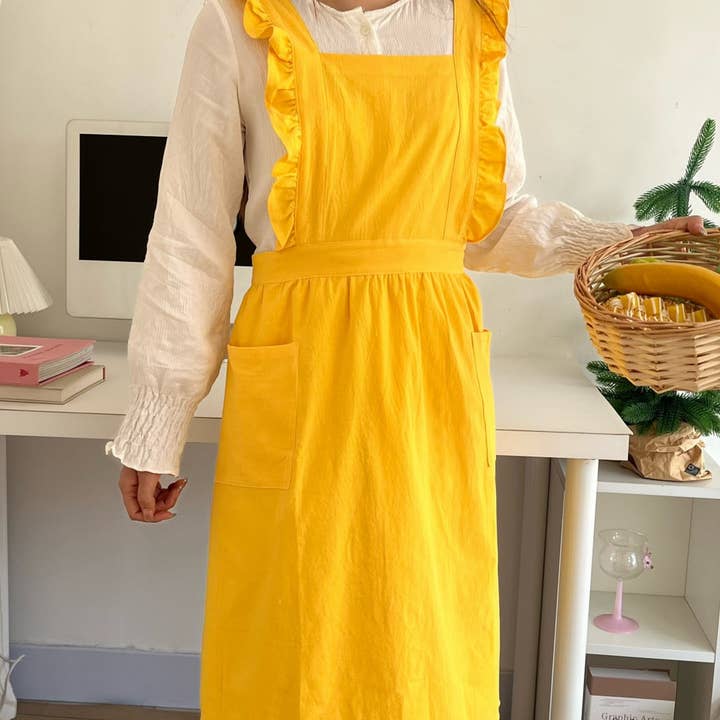 ACCITY - Wholesale Apron - SOLID COLOR COTTON PASTORAL FLORAL SMOCK APRON_CWMM5829