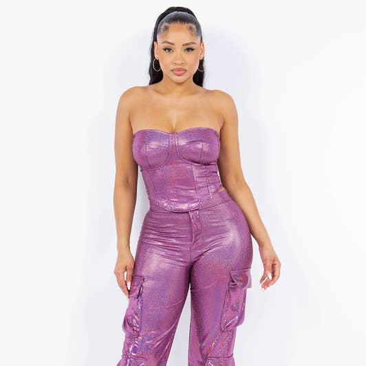 Set in Übergröße: Cargo-Jogger-Lederhose und Oberteil für den Großhandel von SEXY STAR DESIGN INC