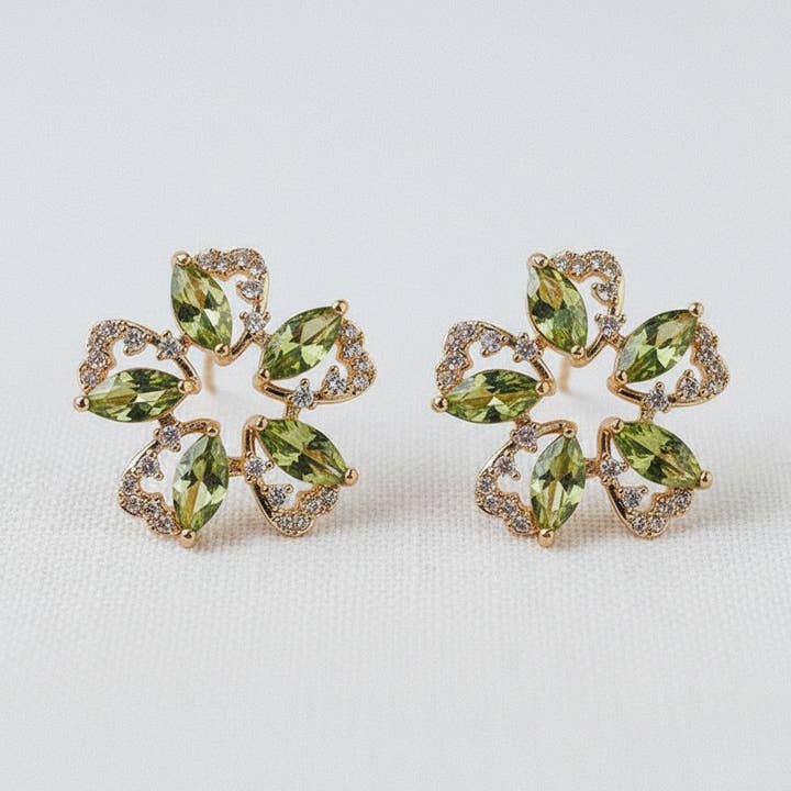 Charming Olive Green Floral Drop Earrings for wholesale by Ellemadera