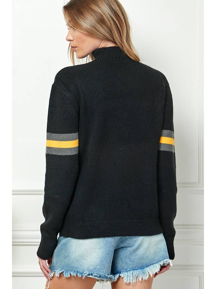 Cezele - Wholesale Knit Sweater - Women's - Mock Neck Striped Contrast Sweater6