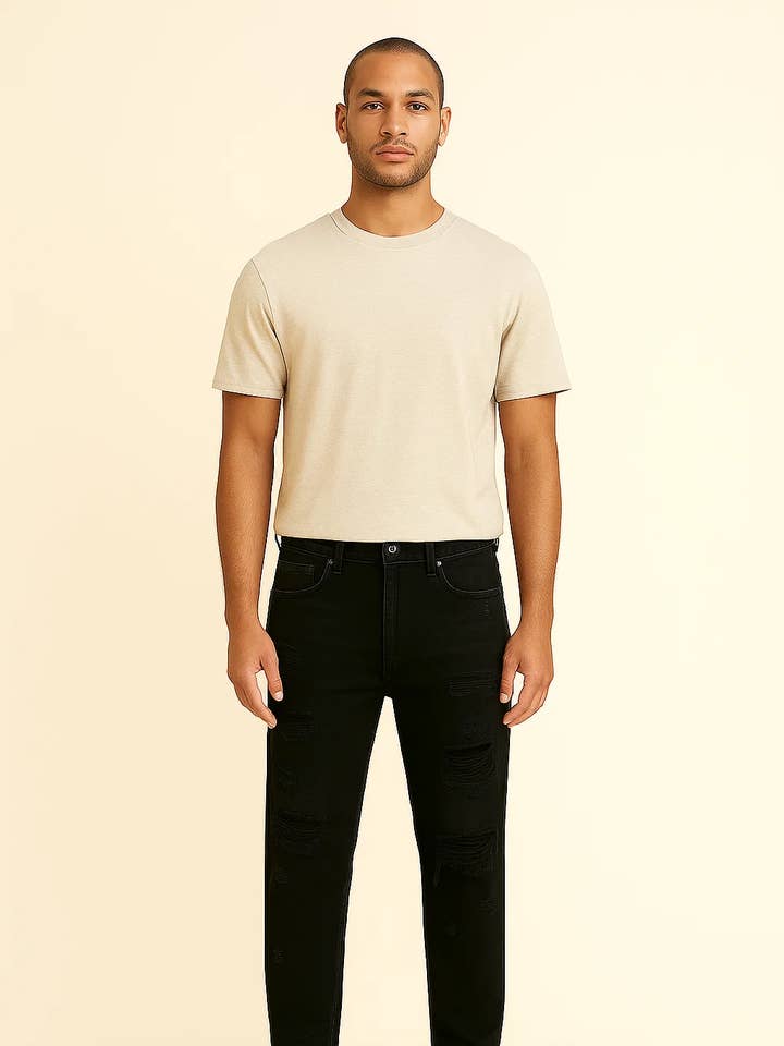 Men’s Black Distressed Straight Leg Jeans–Casual wear ZMBD07 for wholesale by Zovater Incorporation