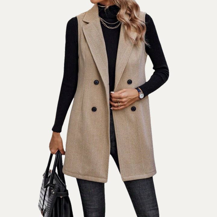 Winter Must-Have Collared Two-Button Tweed Outerwear Vest for wholesale by The Moment Collection