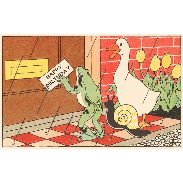 Found Image Press - Wholesale Postcard - Postcard HB-204 Happy Birthday, Frog, Duck and Snail