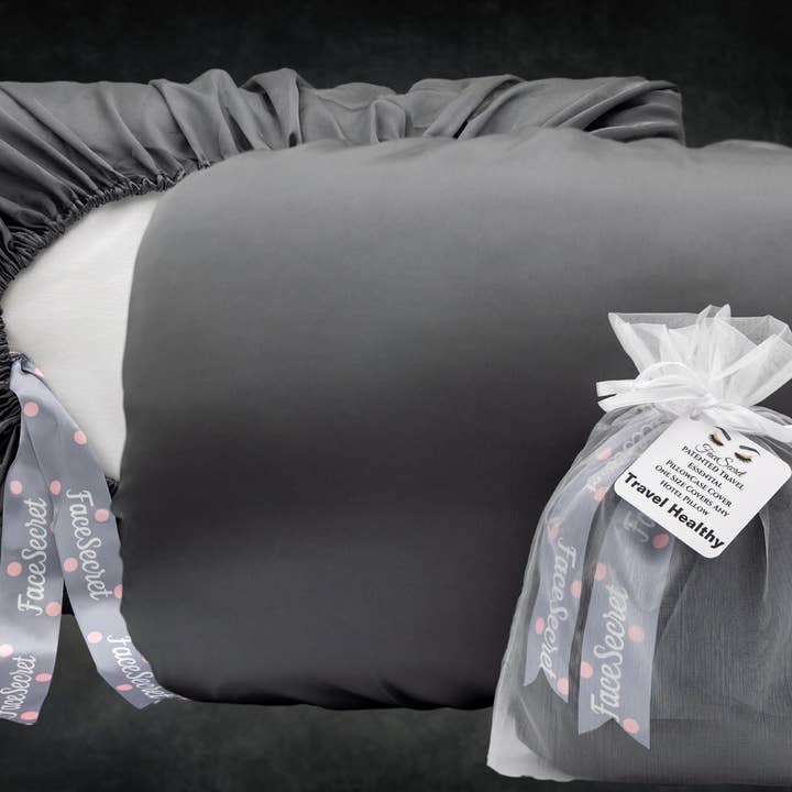 Taie d'oreiller de voyage en satin gris taille unique pour la vente par FaceSecret Travel PillowCASE