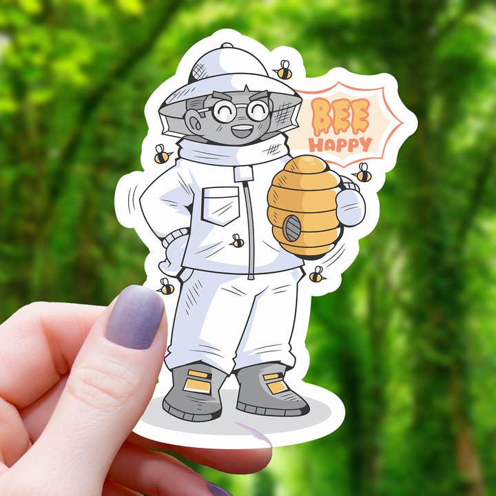 Autocollant Apiculteur Bee Happy - 3" pour la vente par Mimic Gaming Co