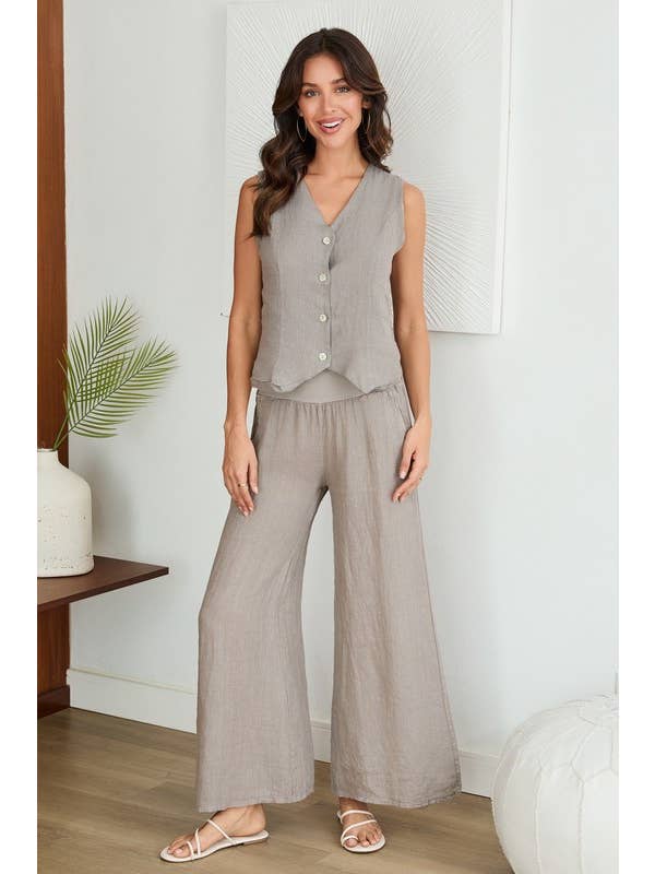 VENTI6 - Wholesale Pants - Women's - SOLID LINEN STRETCH WAISTBAND PANTS (8730-SOLID)41