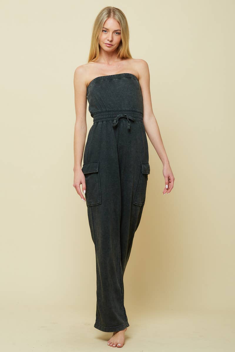 black 7096- WASHED TUBE TOP JUMPSUIT for wholesale on Faire1