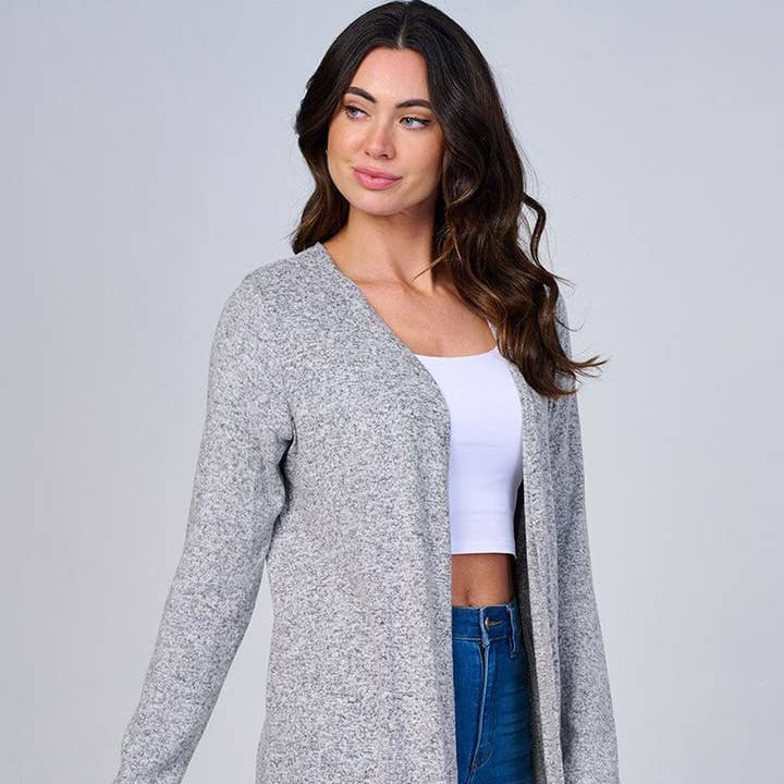 76969- Long-sleeve open front longline knit cardigan for wholesale by IWT Brands