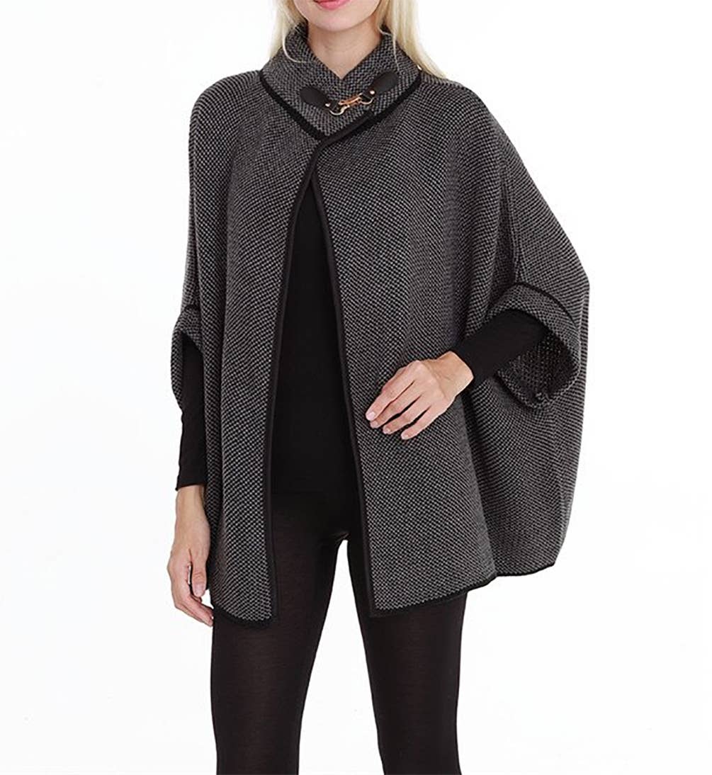Fennco Styles - Wholesale Poncho - Women's - Knit Buckle Poncho Cape Cardigan21