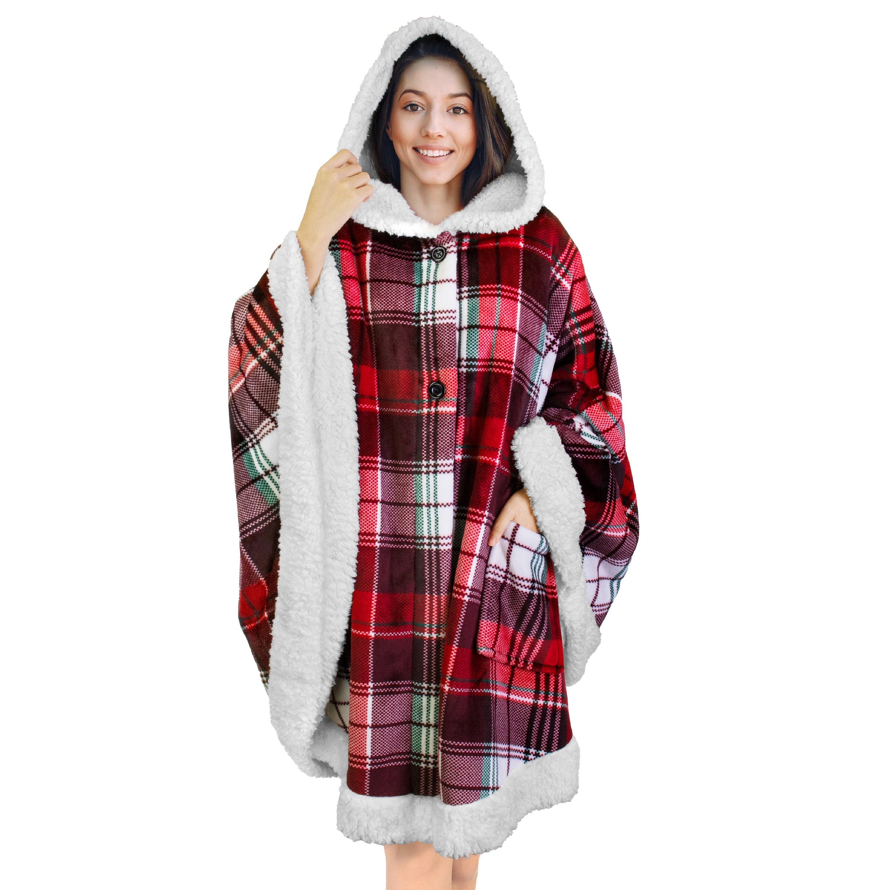 Pavilia – wholesale Poncho – Women's – Angel Wrap Hoodie Sherpa Poncho Blanket8