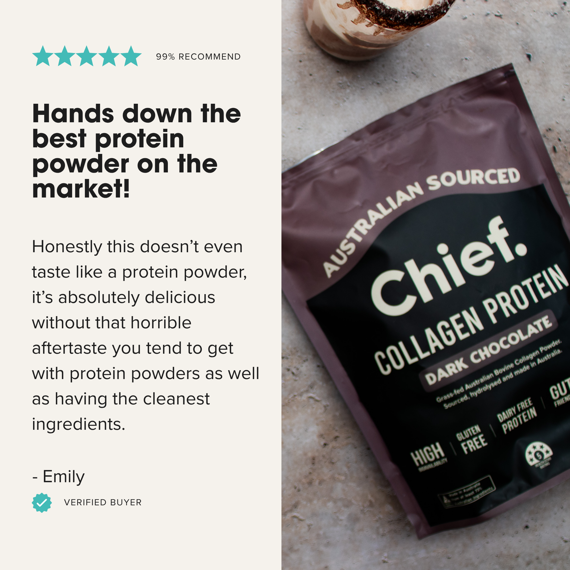 Chief Nutrition - Wholesale Protein/superfood powder - Grass-fed Collagen Protein Powder - Dark Chocolate5