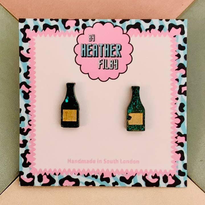 Champagner-Flaschen-Ohrstecker für den Großhandel von By Heather Filby