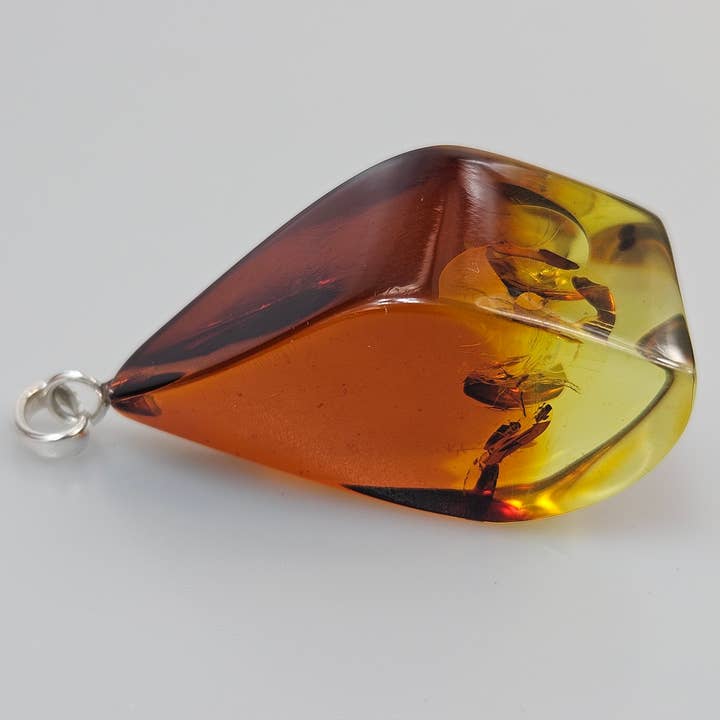 Baltic Amber Pendant: Red Cognac Yellow Teardrop Cabochon for wholesale by AmberLithuania