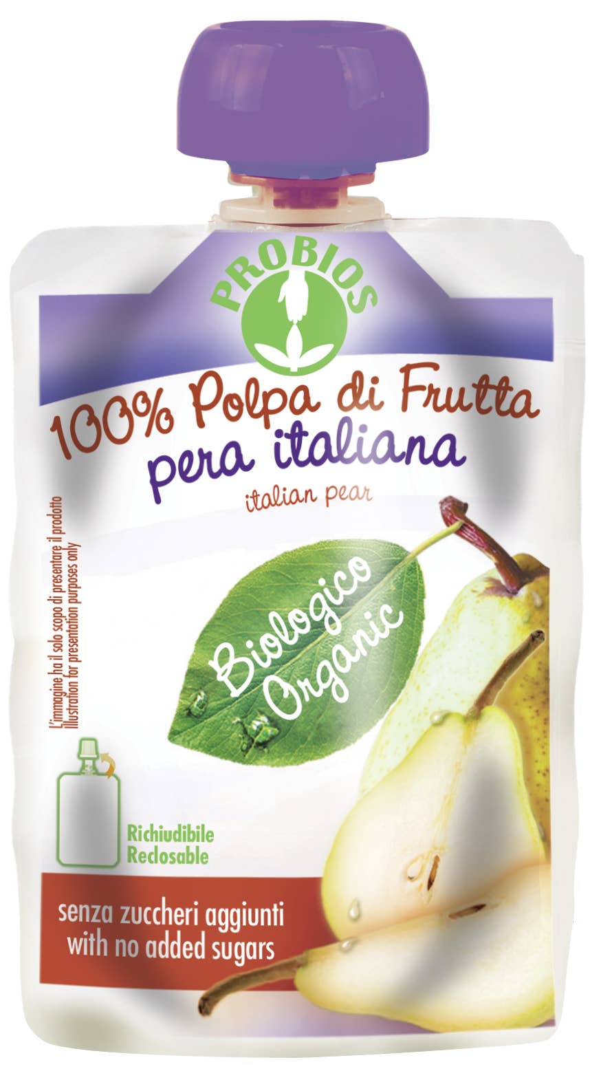 Probios - Venta al por mayor Zumos de fruta - Pulpa de pera italiana 100 % orgánica en doypack0
