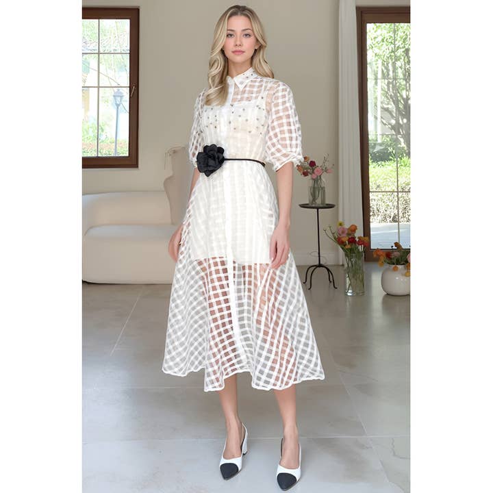 Crystal Embellished Sheer Shirt Dress for wholesale by XHHH Inc