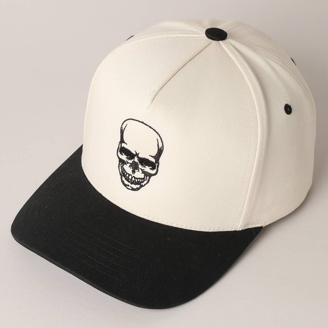 Noir Casquette de baseball bicolore à broderie réaliste en forme de crâne en vente sur Faire3