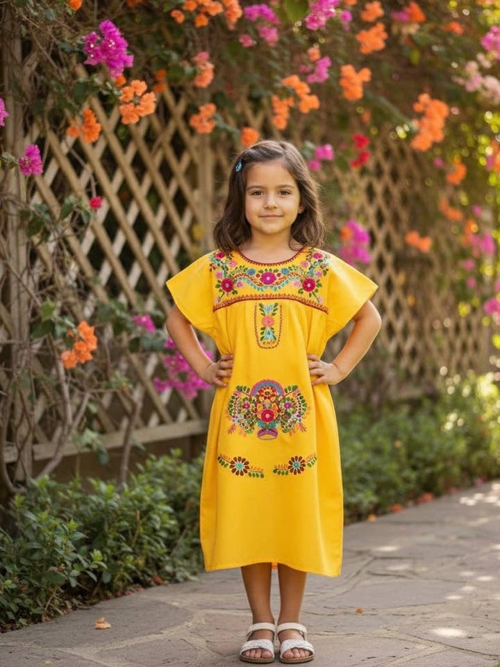 Mexican Puebla Dress for Girls Yellow for wholesale by Cielito Lindo