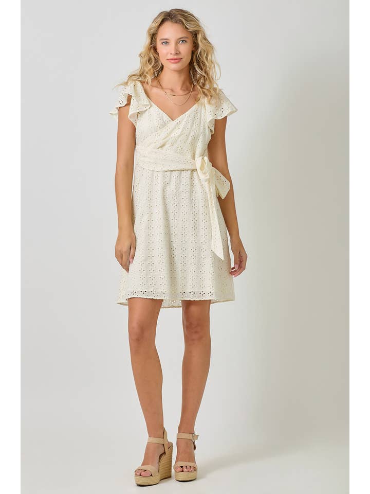 Mystree - Wholesale Dress - Women's - 61052 Surplice Neck Flutter Sleeve Tie Dress