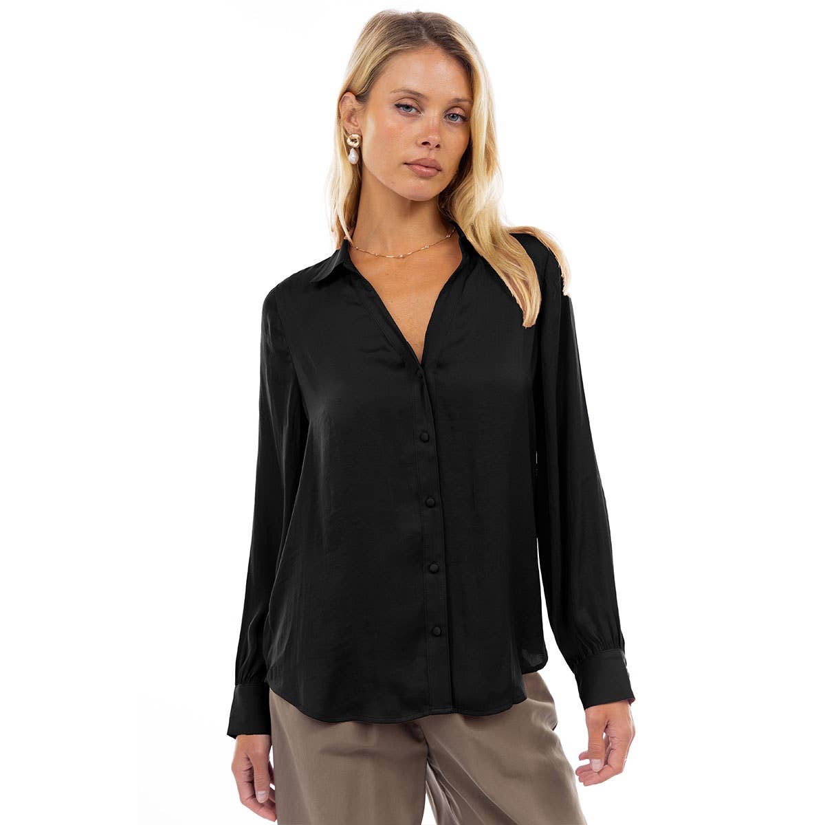 Naked Zebra - Vendita all'ingrosso Camicetta - Donna - Blusa Classica con Scollo a V e Bottoni - T11