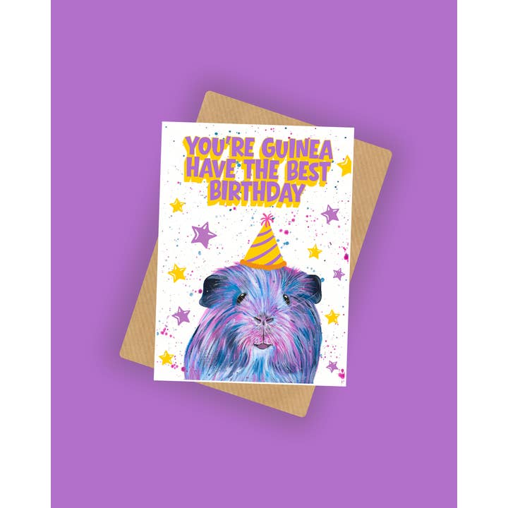 Guinea Pig Birthday Card, Pet Cavie Greetings Card for wholesale by Emma LC Art
