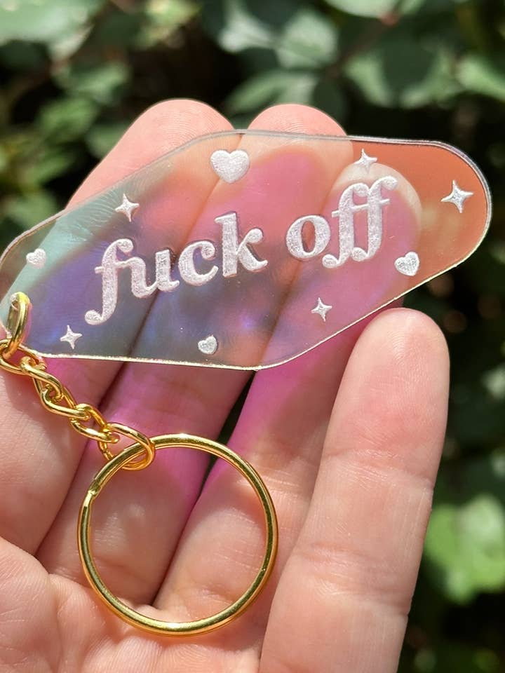 Fuck Off Motel Iridescent Keychain for wholesale by ShlemonArt