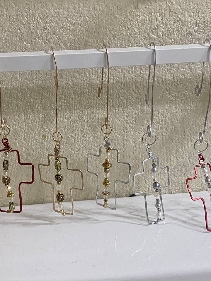 Pearl & Crystal Embellished Cross Christmas Ornaments for wholesale by Angela Catirina Jones