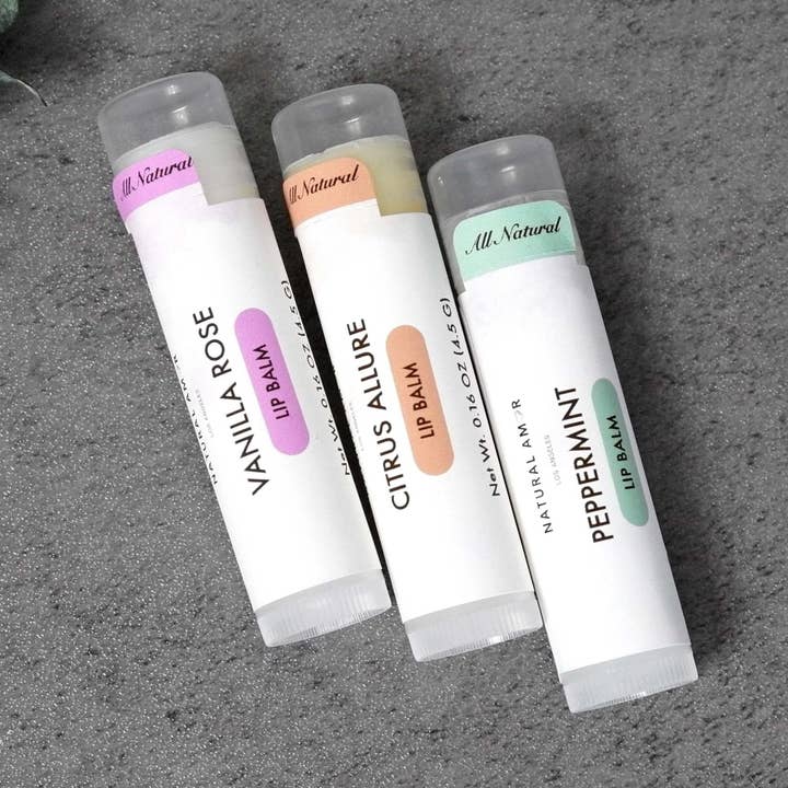 Baume à lèvres biologique (option 3 parfums) pour la vente par Natural Amor LLC