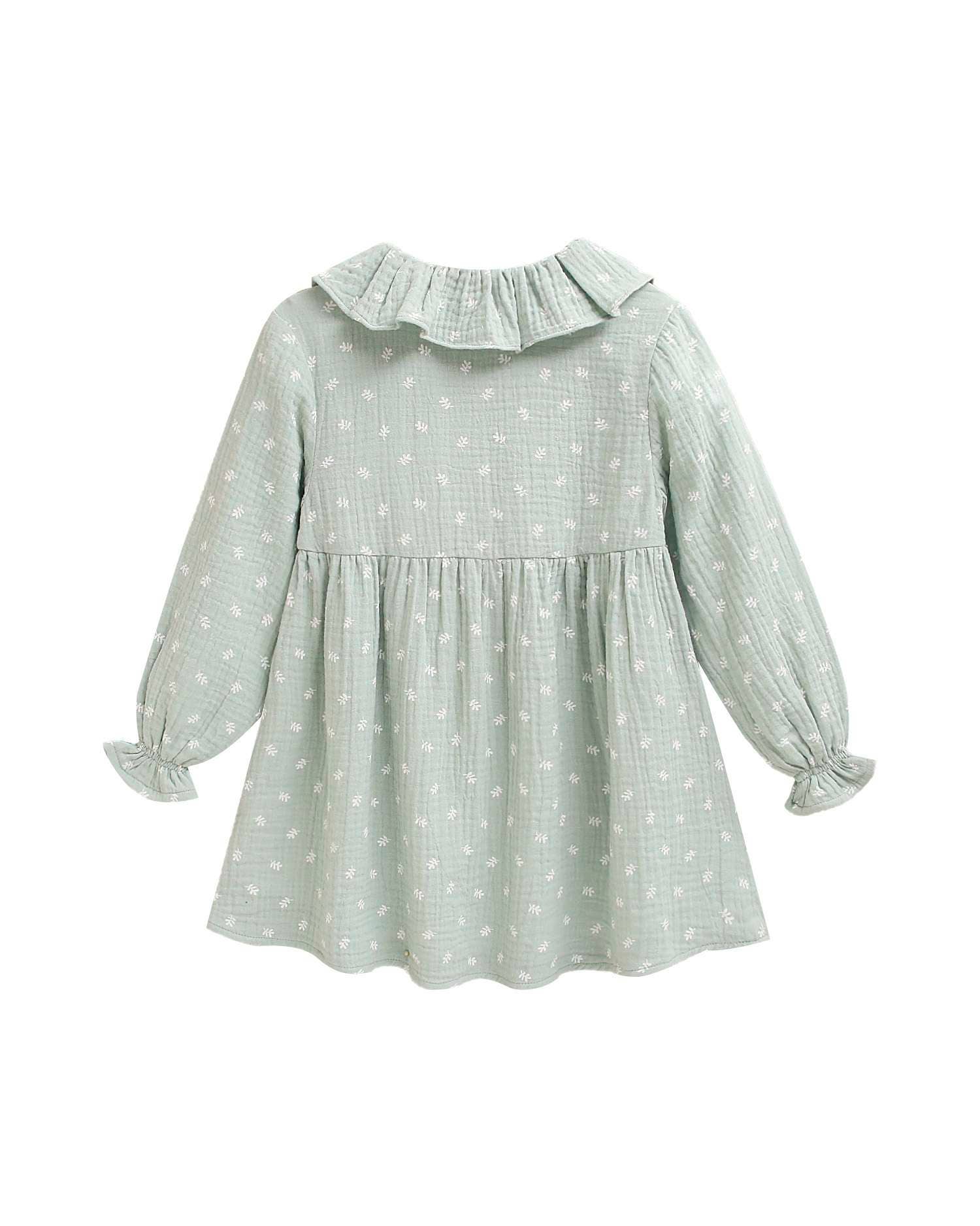 Water Green Girl's Dress with White Flowers and Ruffle for wholesale on Faire1