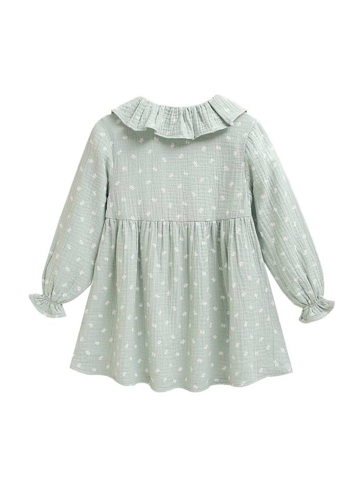 Water Green Girl's Dress with White Flowers and Ruffle for wholesale on Faire1