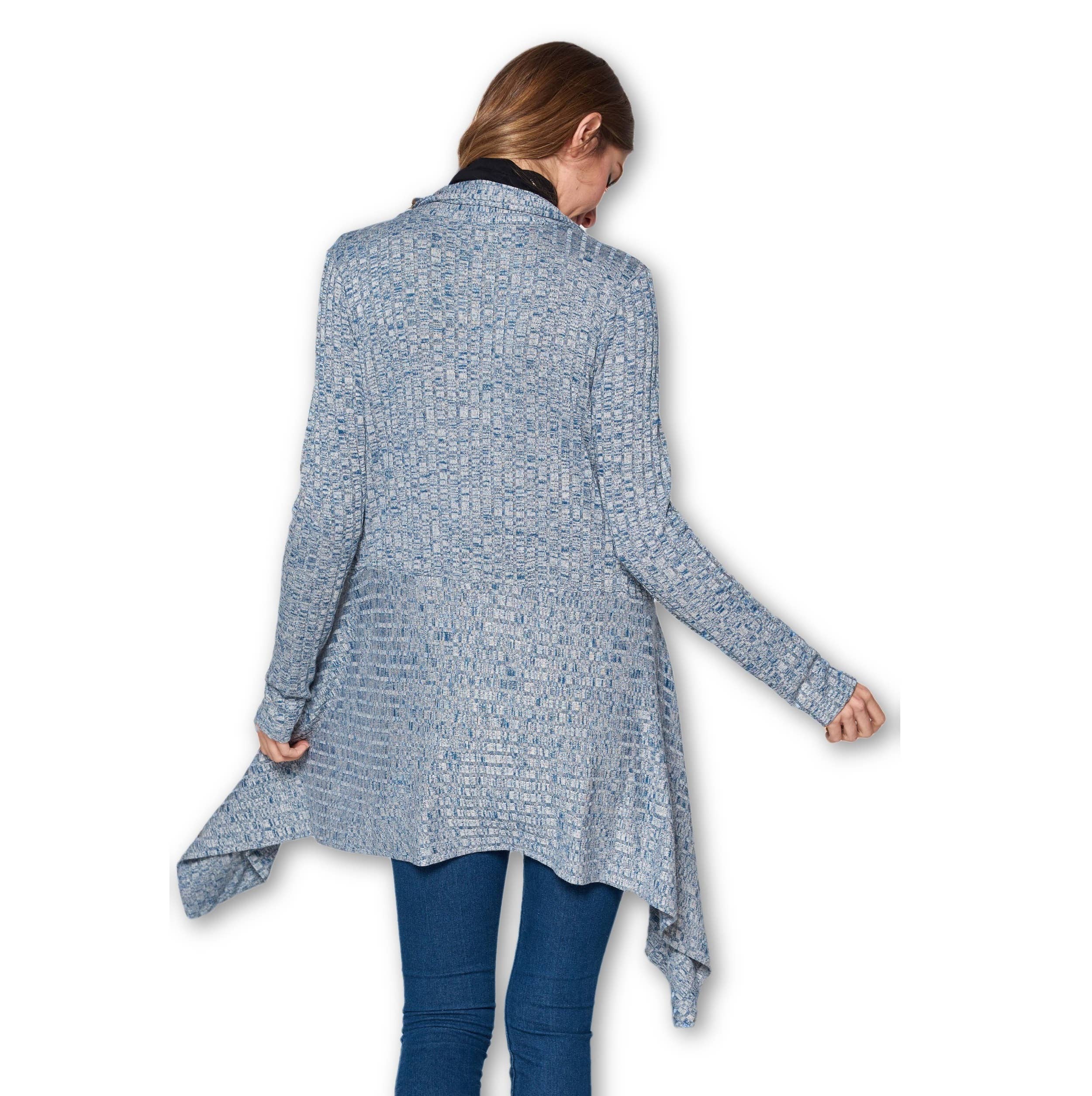 LKLUV - Venta al por mayor Cárdigan - Mujer - Hecho en Estados Unidos - Cárdigan largo asimétrico clásico de punto frontal abierto3