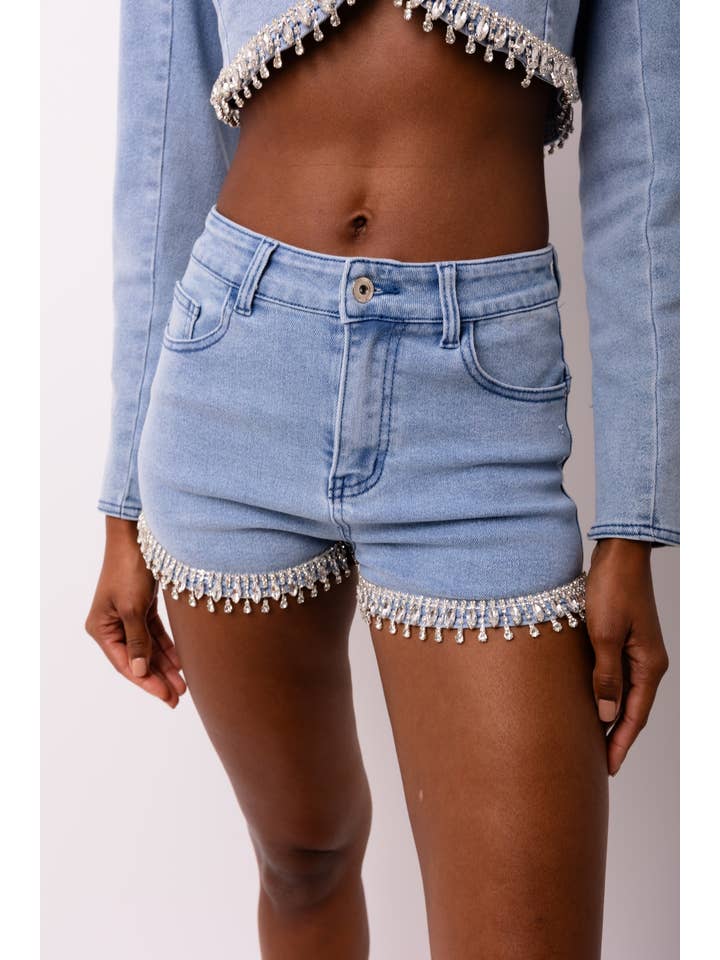 Blau Bae Stretch-Jeansshorts mit Strassverzierung für den Großhandel auf Faire2