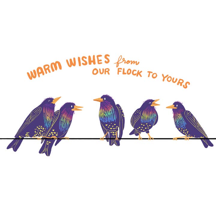Warme wensen van Our Flock Starlings kerstkaart - blanco voor wholesale door Kestrop Studio
