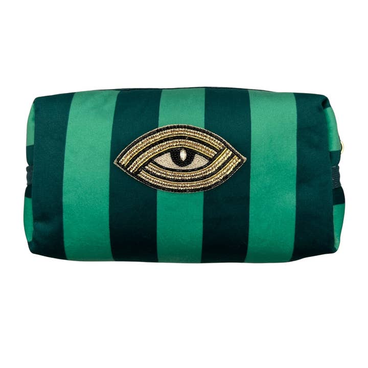 Borsa per trucco a righe color verde acqua & Spilla per occhi lineare per la vendita all'ingrosso da parte di Sixton London