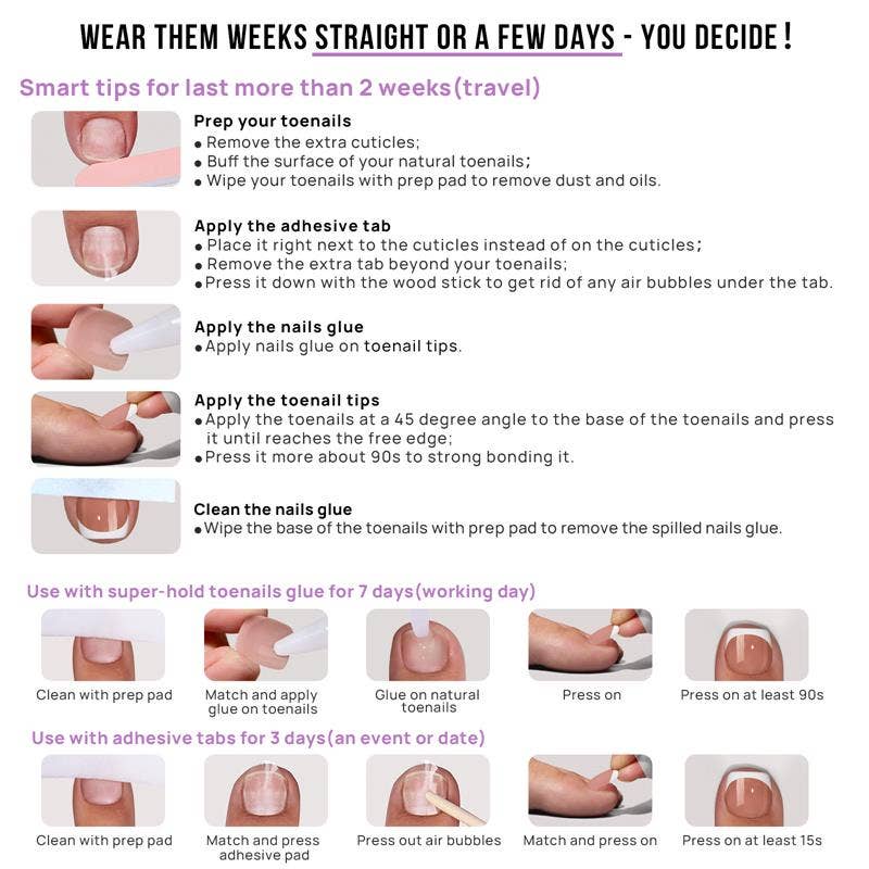 BTArtboxnails - Wholesale Press-On/Fake Nails - Timeless Grace Press On Toe Nails | Squoval White French Tip4