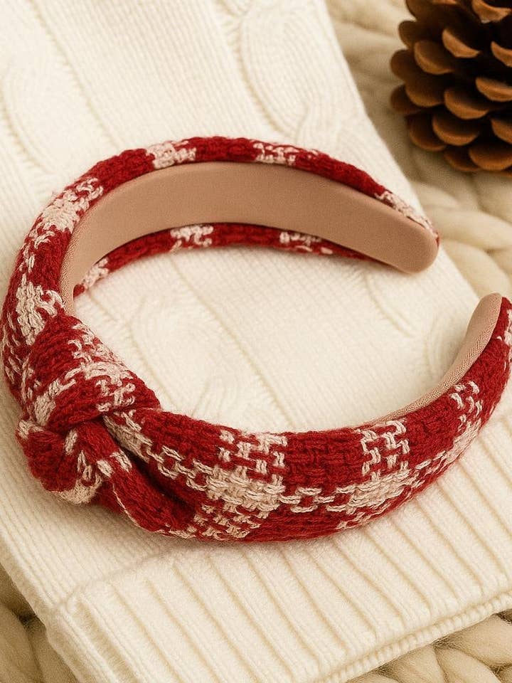 Red Oversized Top Knot Gingham Headband for wholesale by The Bling Barn