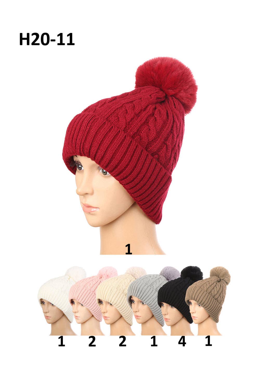 ASSORTED Pom Pom Knitted Beanie H20-11 (12PC) for wholesale on Faire
