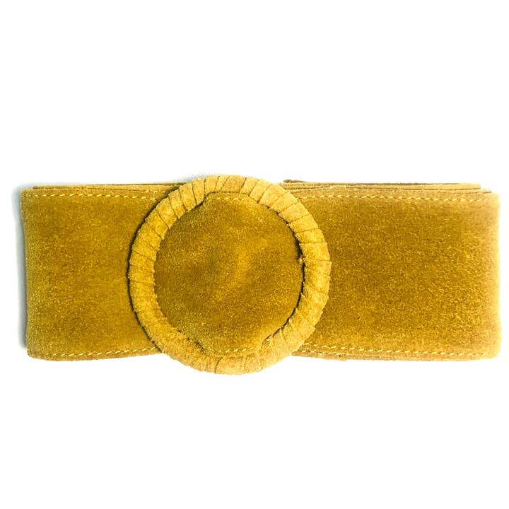 Ceinture habillée en cuir suédé souple pour femmes, 70 mm, couleur moutarde pour la vente par Hydestyle London