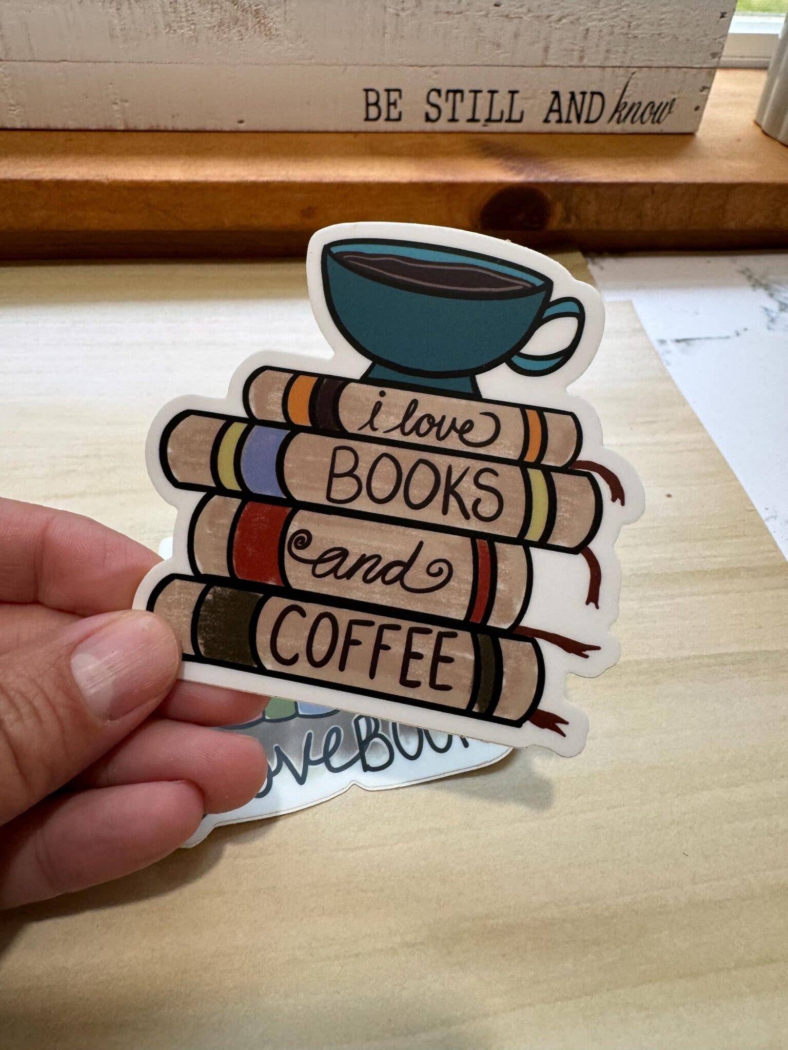 Beth Ann Erickson Designs - Wholesale Sticker - Bookish Sticker, I Love Books and Coffee Sticker1