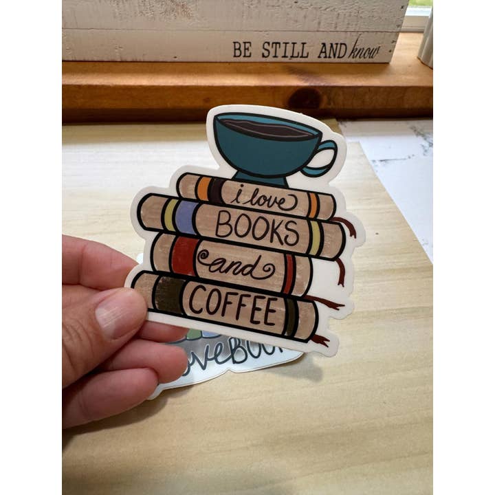 Beth Ann Erickson Designs - Wholesale Sticker - Bookish Sticker, I Love Books and Coffee Sticker1