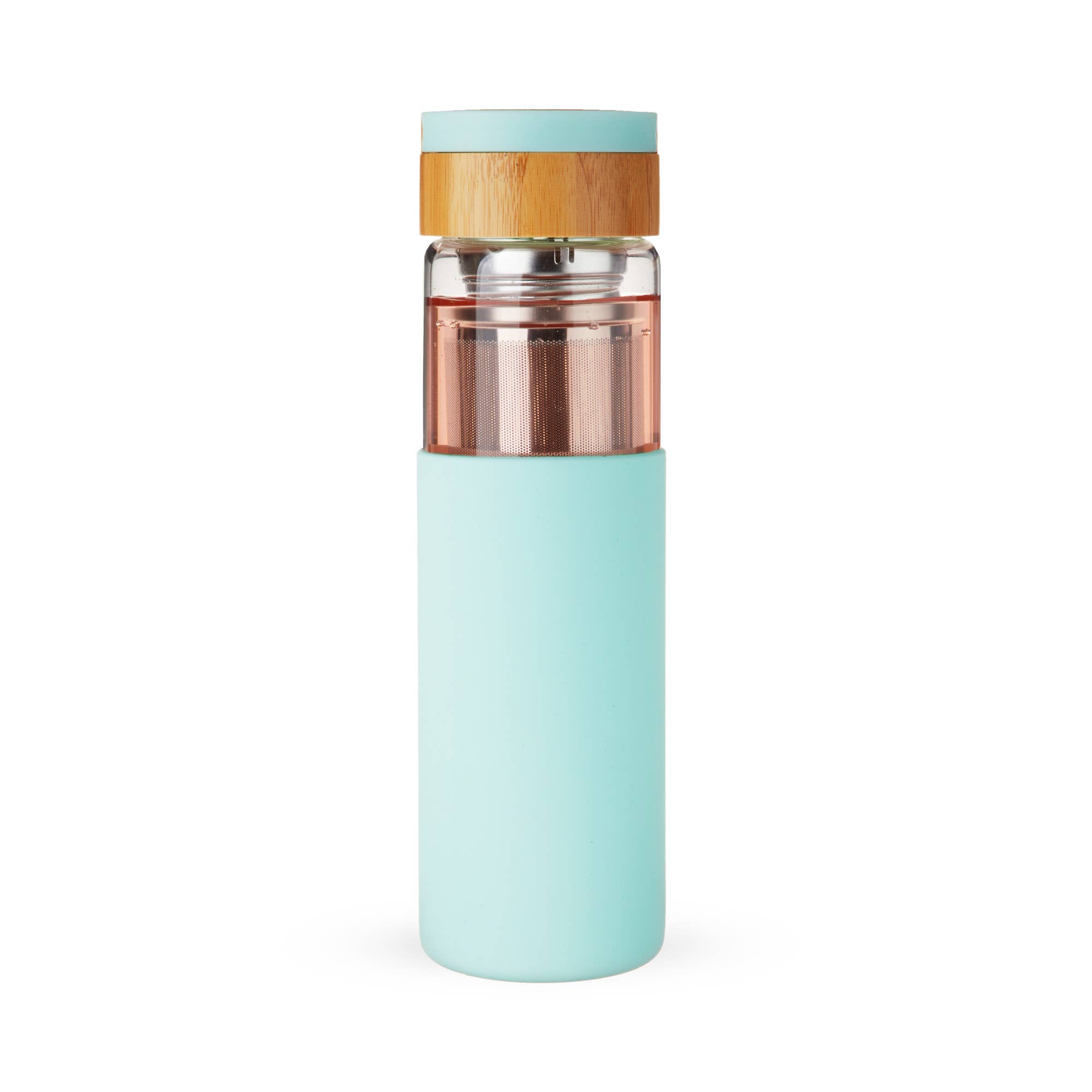Pinky Up - Wholesale Insulated Mug/Tumbler - Dana™ Glass Travel Mug Infuser and Silicone Sleeve Turquoise