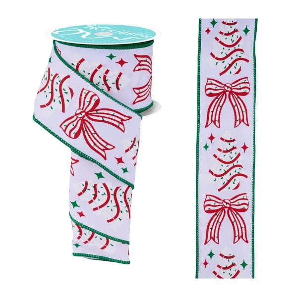 General Wholesale Inc - Wholesale Cake/Cupcake Topper - 2.5" x 10yd Cake Tree/Bow-White/Red/Emerald-RGF199867