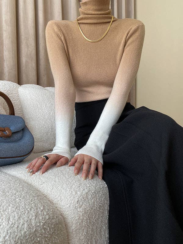 StyleGalX – Pulôver - Mulher por atacado – Blusas de suéter de manga comprida com gradiente skinny de gola alta2