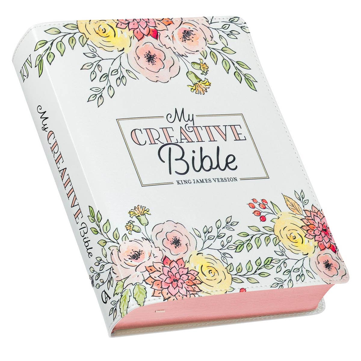 Christian Art Gifts - Wholesale Religion - KJV My Creative Bible Faux Leather, White Floral Printed2