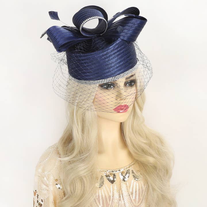 SP Sophia Collection - Wholesale Fascinator Hat - Women's - Ribbon Metallic Dressy Netted Pill Box Braid Hat