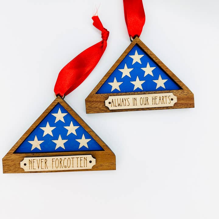 Falcon Ridge Designs LLC - Wholesale Ornament - Flag Shadow Box Ornament, Military Christmas Ornament