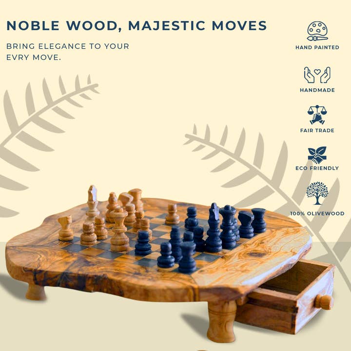 Kamsah - Wholesale Board Game - Handmade Olive Wood Chess Board with Storage Drawers1