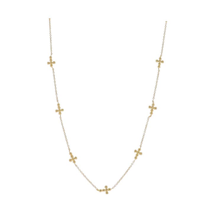 18K Gold Plated Rolo Chain Necklace with Multi Ball Cross for wholesale by Jane Marie