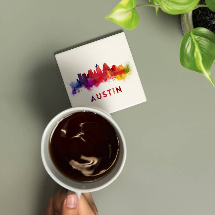 Lantern Press - Wholesale Coasters - CERAMIC COASTER Austin, Texas, Skyline Abstract