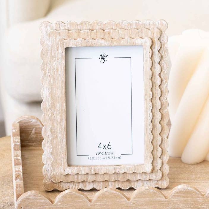 17023 - 6x8 wood scallop photo frame (4x6) Home Decor 12063 for wholesale by Devanie At Home (Formerly Adams & Co.)