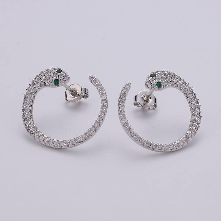 24k Gold Filled Snake Stud Earring, Micro Pave Snake Earring for DIY Earring Craft Supply Jewelry Making Supply Silver Serpent Earring Stud for wholesale by Aim Eternal